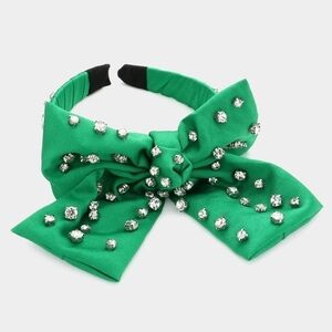 NWT Green Crystal Stone Embellished Bow Headband